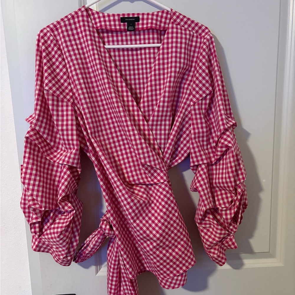 Halogen Red Gingham Wrap Blouse - Picture 3 of 4